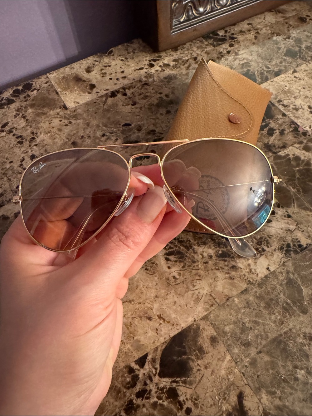 Ray-Ban Gold Frame Brown Gradient Aviator Sunglasses with Case for kids